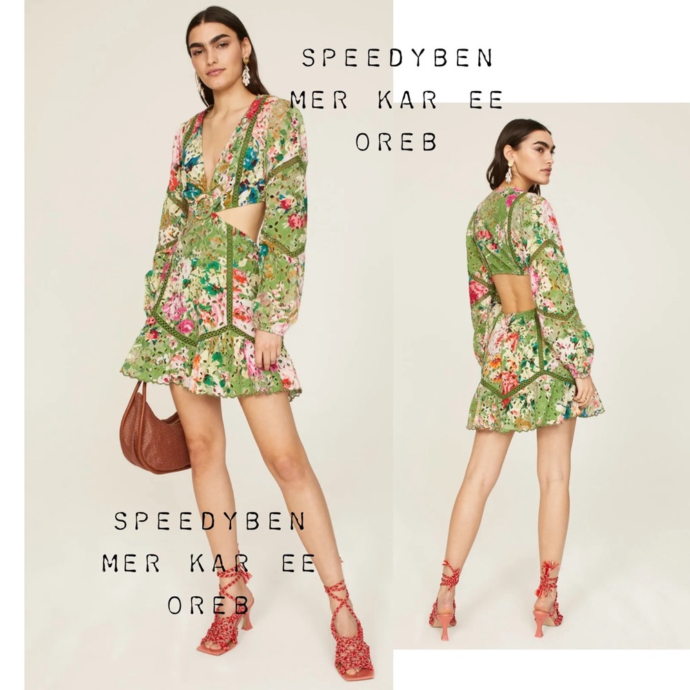 Hemant and Nandita Green Floral Cut Out Dress Medium